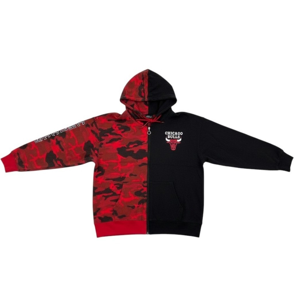 NBA Chicago Bulls Split Camo Full Zip Hoodie Red Black Mens Large NEW